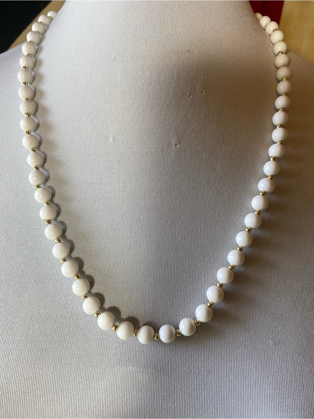 Classic White Bead Necklace with Gold Accents - Women Jewelry